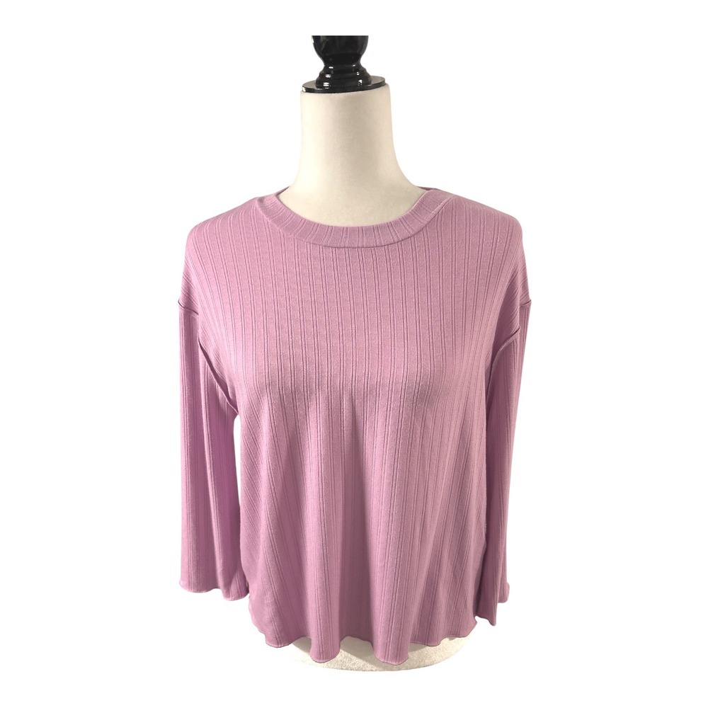 NWT Dear John Ribbed Top Pink Lavender Lettuce Hem Women's Small Relaxed